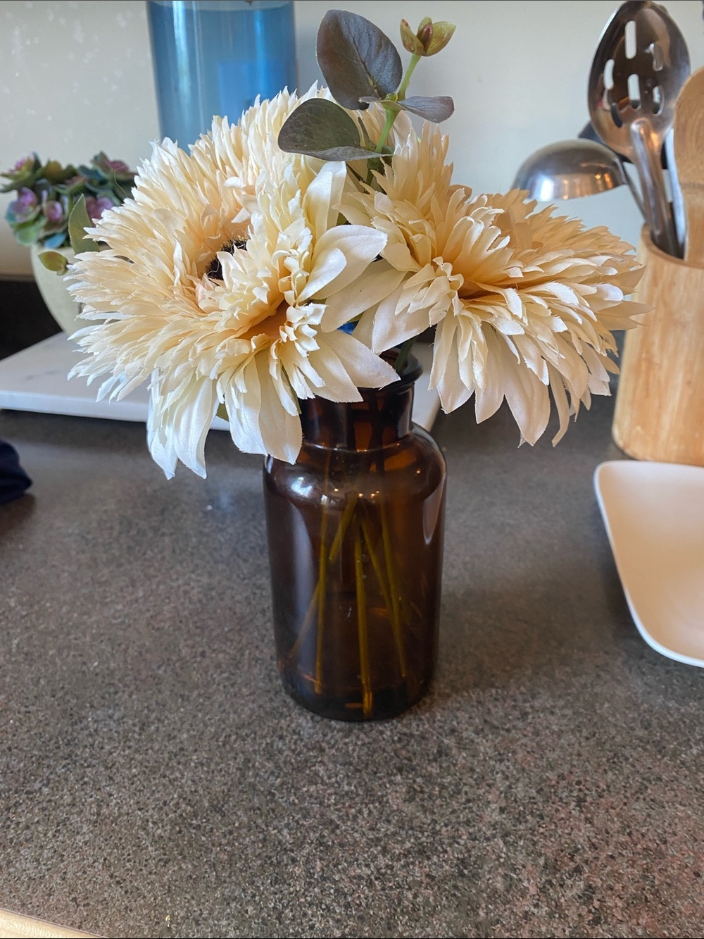 Cream Artificial Bouquet in Amber Glass Vase - Home Accents